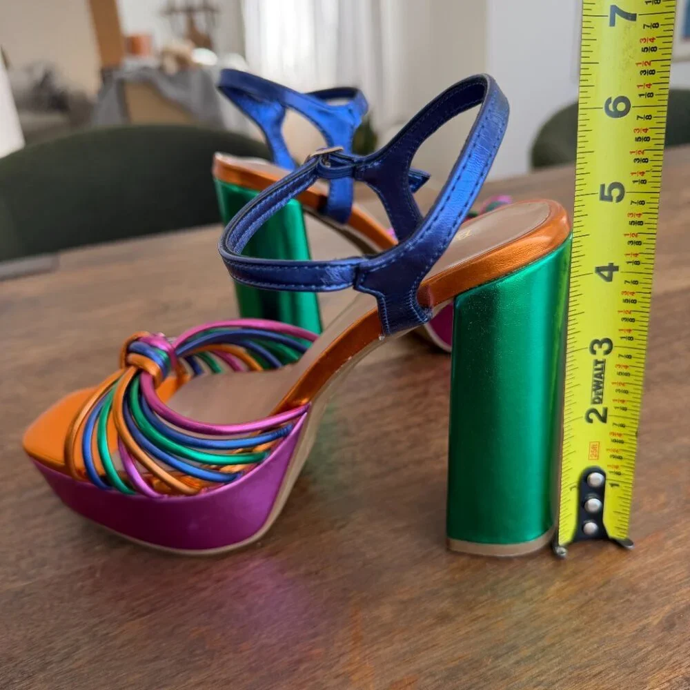 NEW Bamboo Multicolor Platform Block Heel Sandals Size 6